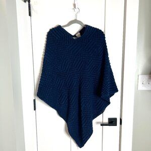 Chico's Chunky Knit Navy Blue Bubble Popcorn Knit Oversized Poncho Classic L/XL